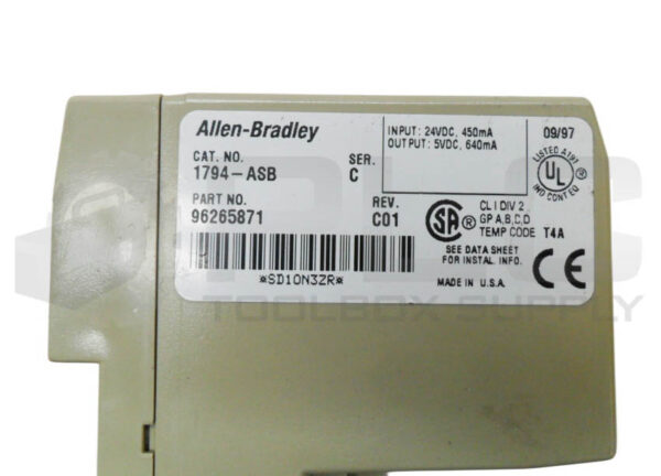 ALLEN BRADLEY 1794-ASB /C I/O POWER SUPPLY RIO ADAPTER 24VDC - Image 5