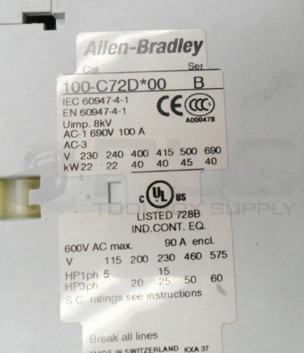ALLEN BRADLEY 100S-C72DJ14C /B W/ 100-C72D*00 /B W/ 100S-F /B W/ 100-S /B - Image 7