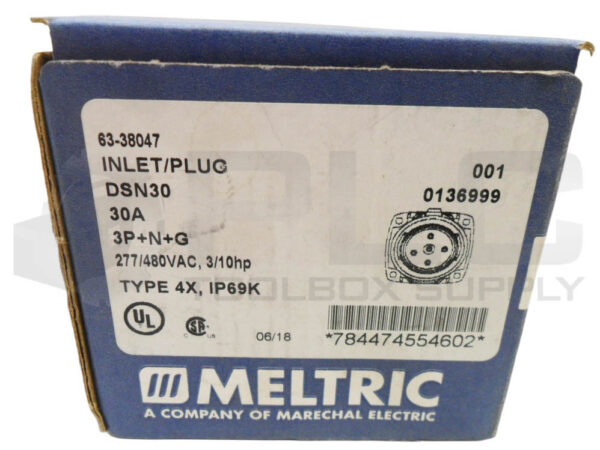 NEW MELTRIC 63-38047 INLET PLUG 277-480VAC 30A DSN30 - Image 6