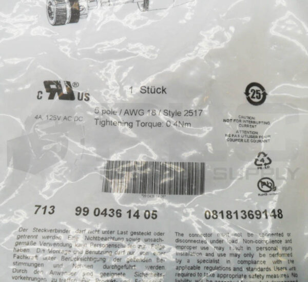 SEALED NEW BINDER 99 0436 14 05 CONNECTOR 4A 125V AC/DC - Image 3