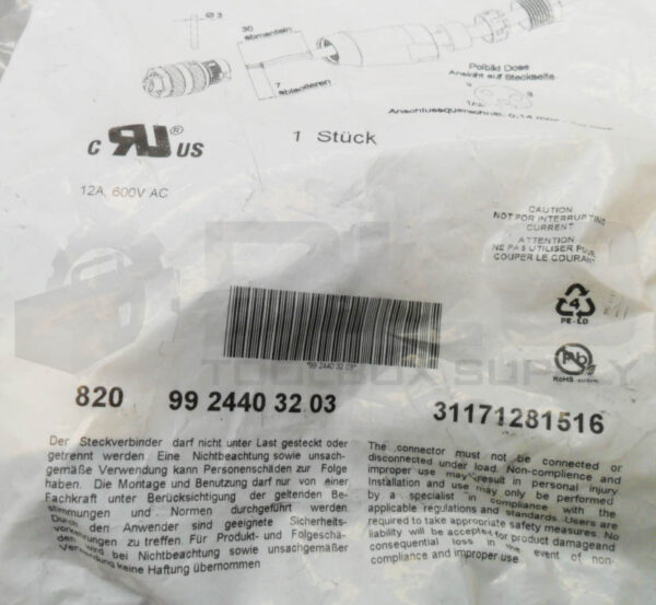 SEALED NEW BINDER 99 2440 32 03 CONNECTOR 12A 600VAC - Image 3