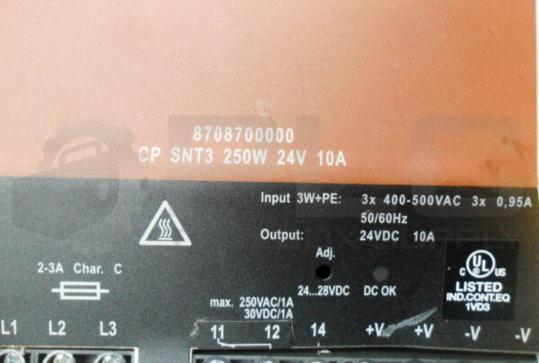 WEIDMULLER 8708700000 POWER SUPPLY 400-500VAC CP SNT3 250W 24V 10A - Image 6