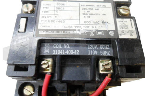 SQUARE D 8536 SBO2 /A MOTOR STARTER 600VAC W/ 31041-400-42 COIL - Image 5