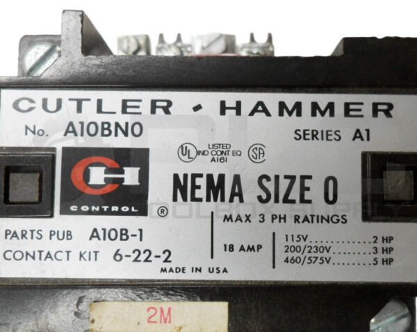 CUTLER HAMMER A10BN0 /A1 MOTOR STARTER W/ 1887-1 COIL W/ C320KB2 /A2 W/ C320AS1 - Image 8