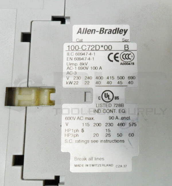 ALLEN BRADLEY 100S-C72DJ14C /B SAFETY CONTACTOR W/ 100-C72D*00 /B W/ 100-S /B - Image 6