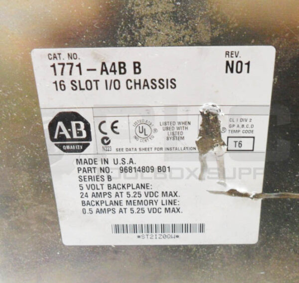 ALLEN BRADLEY 1771-A4B /B 16 SLOT I/O CHASSIS 24A 5V - Image 6