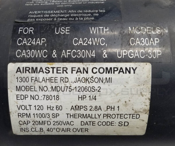 AIRMASTER MDU75-12060S-2 FAN MOTOR 1/4HP 1PH 1100RPM - Image 5
