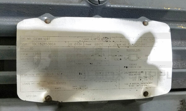 BALDOR CEM4104T MOTOR 30HP 3PH 1760RPM FR: 286TC, 10C152Y538G1 *REBUILT* - Image 5