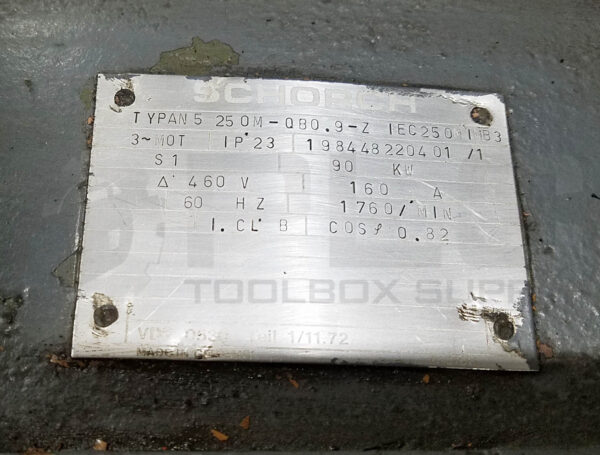 SCHORCH TYPE AN5250M-QB0.9-Z MOTOR 90KW 3PH 1760RPM - Image 6