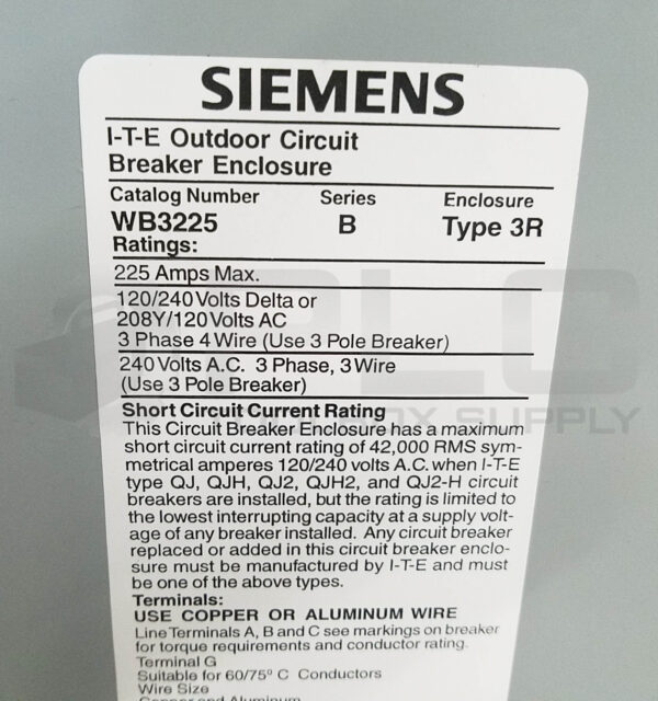 SIEMENS WB3225 /B TYPE 3R CIRCUIT BREAKER ENCLOSURE w/ QJ22B150 150AMP 2P - Image 5