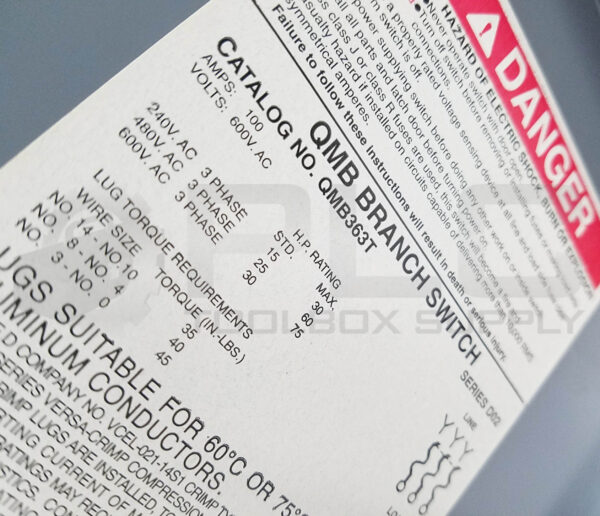 NEW SQUARE D QMB363T /D2 FUSIBLE PANELBOARD SWITCH 100AMP 3P 600VAC - Image 6