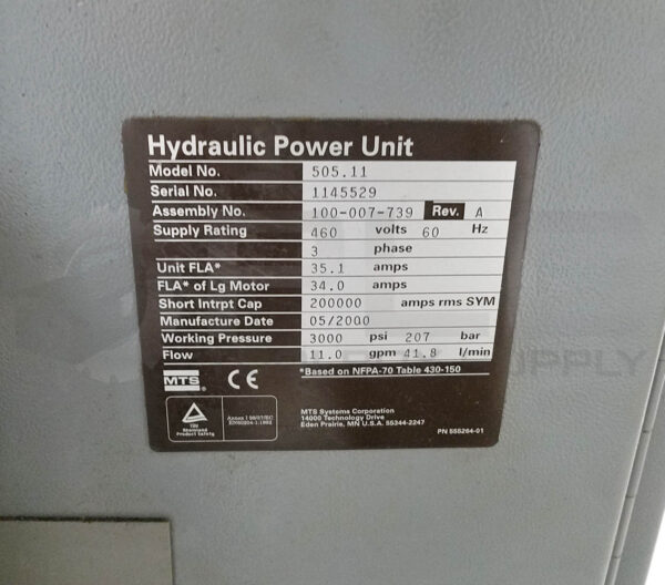 MTS SYSTEMS 505.11 SILENTFLO HYDRAULIC POWER UNIT 20GPD 460V 60Hz 100-007-739 - Image 9