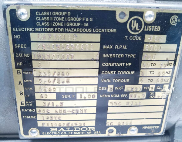 NEW BALDOR IDXM7037T 2HP 3PH 1760RPM FR: 145TC, 35M256Z542G1 - Image 6