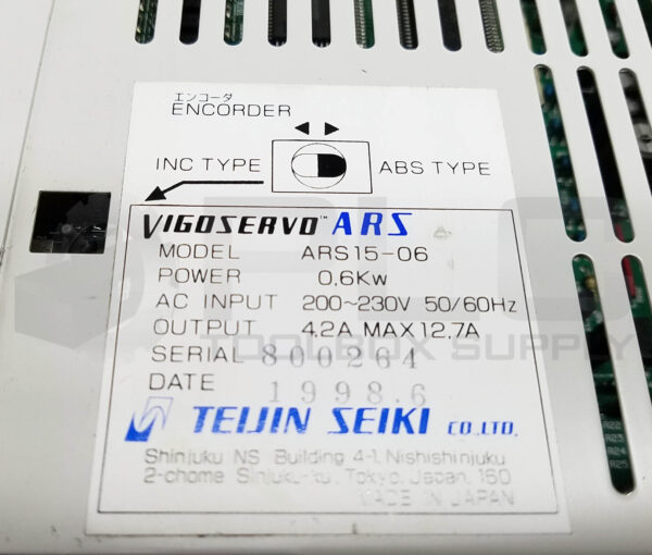 TEIJIN SEIKI VIGOSERVO ARS15-06 SERVO CONTROL DRIVE 0.6Kw - Image 4