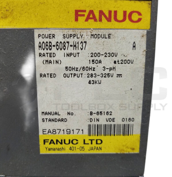 FANUC A06B-6087-H137 /A POWER SUPPLY MODULE *READ - Image 7