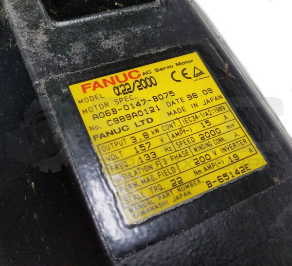 FANUC A06B-0147-B075 AC SERVO MOTOR 3.8kW 2000RPM - Image 6