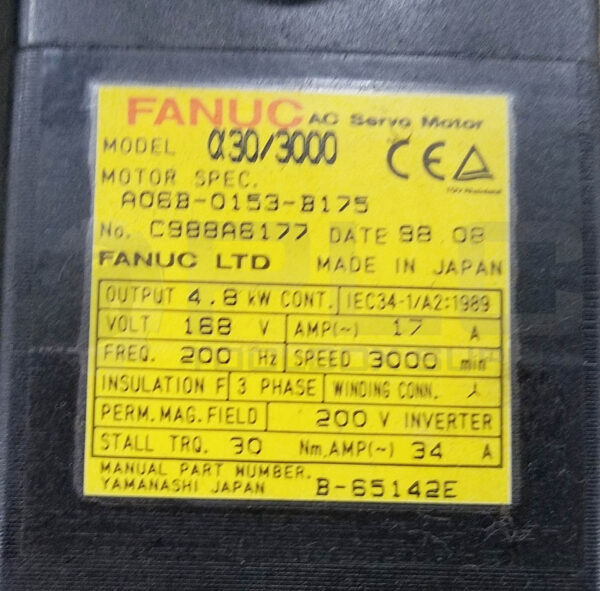 FANUC A06B-0153-B175 AC SERVO MOTOR 4.8kW 3000RPM - Image 6