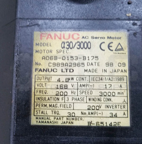 FANUC A06B-0153-B175 AC SERVO MOTOR 4.8kW 3000RPM *READ - Image 7