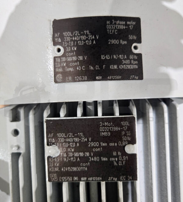 SCHMALZ SB-M BLOWER W/ AF100L/2L-11L MOTOR 3KW 3480RPM 330-440/190-254V - Image 6