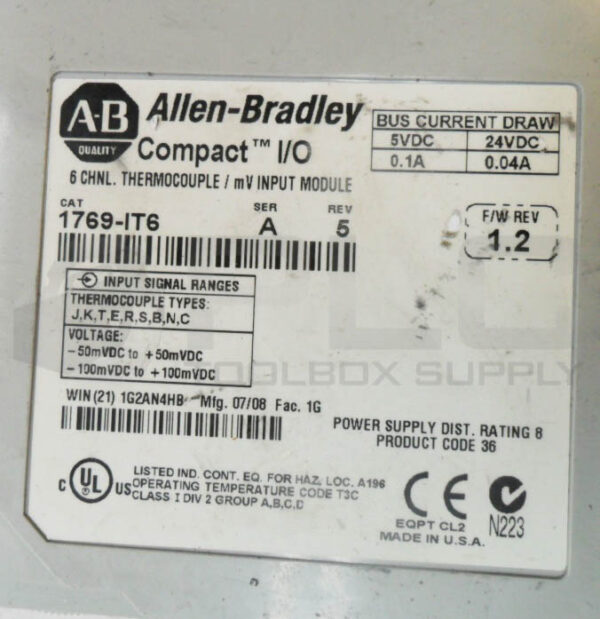 ALLEN BRADLEY 1769-IT6 /A 6 CHANNEL THERMOCOUPLE/MV INPUT MODULE5-24VDC *READ* - Image 5
