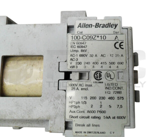 LOT OF 2 ALLEN BRADLEY 100-C09Z*10 /A CONTACTOR 600VAC 25A - Image 5