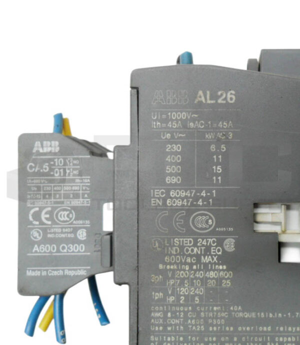 ABB AL26-30-10-24 CONTACTOR W/ CA5-01 W/ (2) CA5-10 W/ R81 AL26 *READ* - Image 6