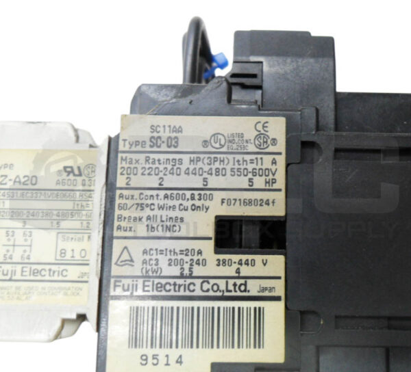 (2) FUJI ELECTRIC SC-03 CONTACTOR 11A W/ TR-0N OVERLOAD RELAY W/ (2) SZ-A20 - Image 7