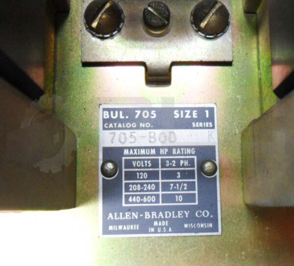ALLEN BRADLEY 705-B0D /K STARTER SIZE 1 600V 10HP W/ (2) 71A86 COIL - Image 6