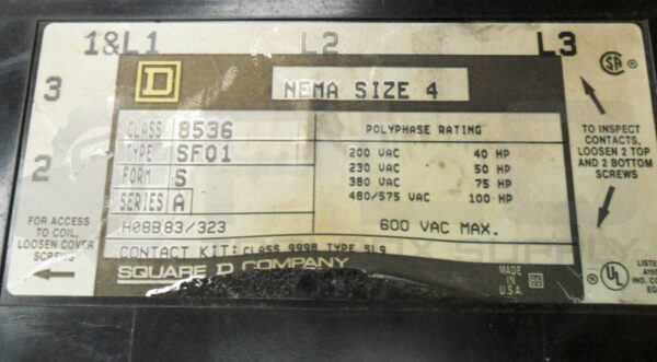 SQUARE D 8536 SF01 /A MOTOR STARTER W/ 31091-400-38 W/ 9999 SX-6 /B W/ 9999 SX-7 - Image 9