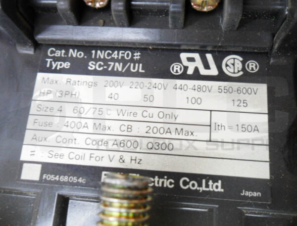 FUJI ELECTRIC 1NC4F0 CONTACTOR SIZE 4 400A W/ A1 A2 COIL 110-120V 50/60HZ - Image 7