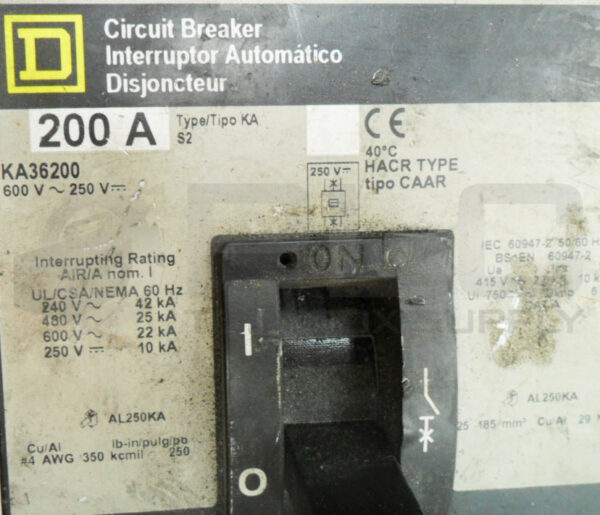 SQUARE D KA36200 /S2 CIRCUIT BREAKER 200A 600V - Image 5
