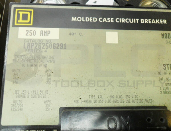 SQUARE D LAP262506291 /4 CIRCUIT BREAKER W/ 9422 RR-1 /B OPERATING MECHANISM - Image 7