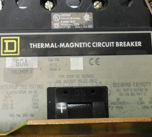 SQUARE D FAL34060 /2 CIRCUIT BREAKER W/ 9422RN1 /B OPERATING MECHANISM - Image 7