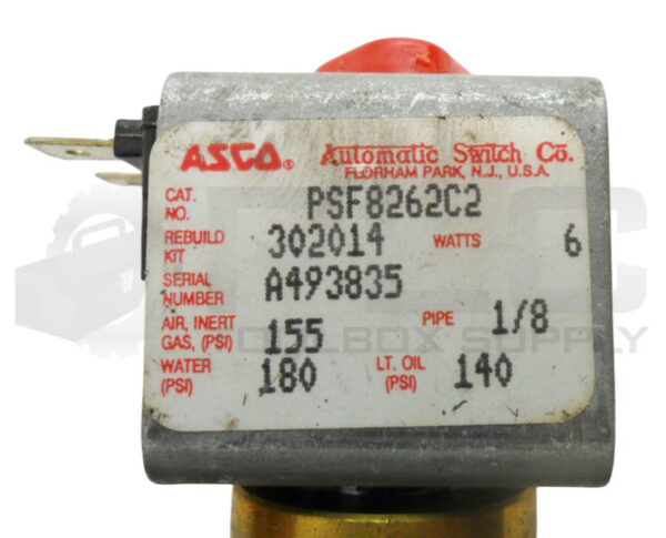 ASCO PSF8262C2 SOLENOID VALVE 6W 1/8" 115-180PSI W/ 204-558-1 COIL 110-120V - Image 5