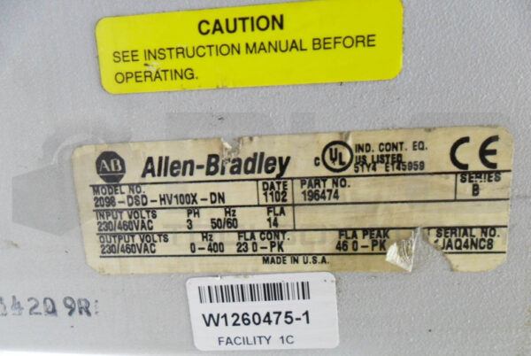 ALLEN BRADLEY 2098-DSD-HV100X-DN  /B SERVO DRIVE 230/460VAC 3PH - Image 6
