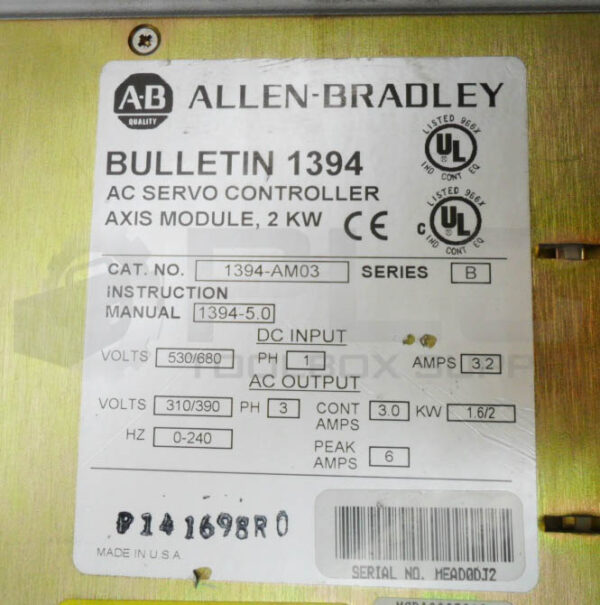 ALLEN BRADLEY 1394-AM03 /B AC SERVO CONTROLLER 530-680V 1PH 3.2A *READ* - Image 6