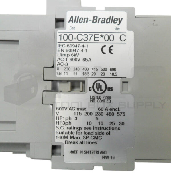 ALLEN BRADLEY 100-C37E*00 /C CONTACTOR W/ 100S-F /B CONTACT BLOCK W/ 100-S /B - Image 7