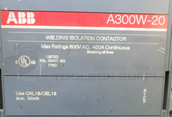 ABB A300W-20 WELDING ISOLATION CONTACTOR W/ (2) CEL 18-01-W0.1 W/ A1 84 A2 - Image 7