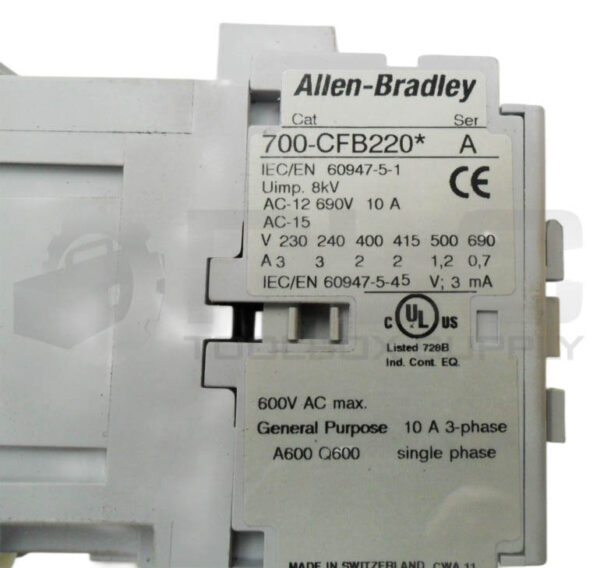 ALLEN BRADLEY 700-CFB220* /A CONTACTOR 600VAC 10A - Image 5
