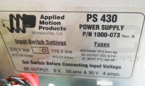 APPLIED MOTION PRODUCTS PS 430 POWER SUPPLY 220V 800-1143 1000-073 - Image 6