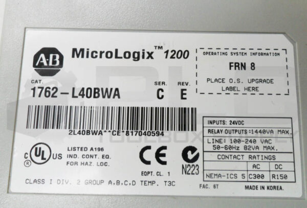 ALLEN BRADLEY 1762-L40BWA /C MICROLOGIX 1200 PLC MODULE 24VDC 100-240VAC *READ* - Image 5