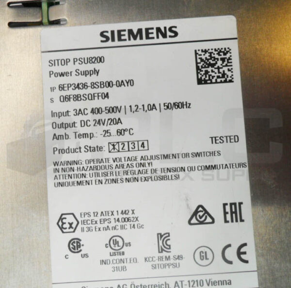 SIEMENS 6EP3436-8SB00-0AY0 POWER SUPPLY 400-500VAC 1.2-1.0A SITOP PSU8200 - Image 5