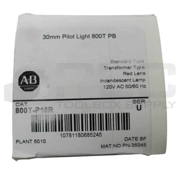 SEALED NEW ALLEN BRADLEY 800T-P16R /U PILOT LIGHT RED 120VAC 50/60HZ - Image 3