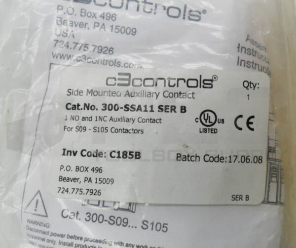 SEALED NEW C3 CONTROLS 300-SSA11 /B AUXILIARY CONTACT - Image 4