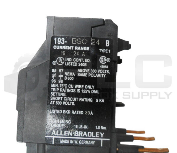 ALLEN BRADLEY 193-BSC24 /B OVERLOAD RELAY 16-24A 600V - Image 4