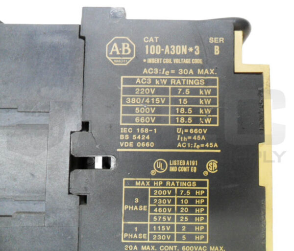 ALLEN BRADLEY 104-A30ND3 /B CONTACTOR W/ (2) 100-A30N*3 /B W/ (2) HU473 - Image 6