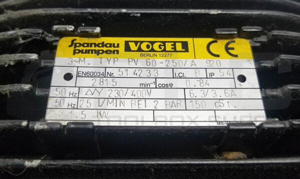 SPANDAU PUMPEN VOGEL TYP PV 60-250/A 920 MOTOR PUMP - Image 6