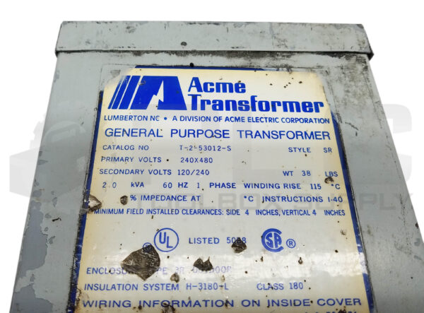 ACME T-2-53012-S GENERAL PURPOSE TRANSFORMER 2kVA 60Hz 1PH - Image 4