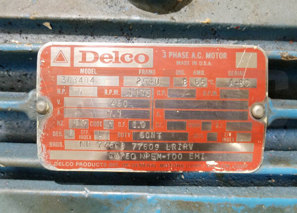 DELCO 3G3404 MOTOR 5HP 3PH 1175RPM FR: 254U - Image 6