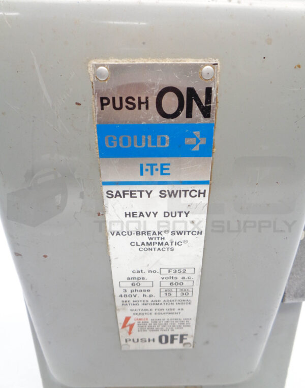 GOULD ITE F352 FUSIBLE HEAVY DUTY SAFETY SWITCH, 60AMP 600VAC - Image 7